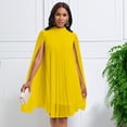 thumbnail image 2 of AURA Chiffon Midi Dress Cape Batwing Extra Long Sleeve Round Neck High Waist A-Line S-XXXL, 2 of 7