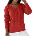 thumbnail image 5 of ZQGJB Women Casual Solid Color Long Sleeve Sweaters Soft Loose Fit Cable Knit Pullover V Neck Oversized Lightweight Comfy Tunic Sweater Tops Red M, 5 of 9