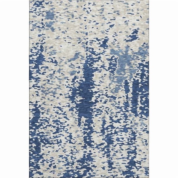 HomeRoots 675131 9 x 12 ft. Navy Blue & Ivory Abstract Transitional Washable Machine Made Rectangle Area Rug with UV Protection