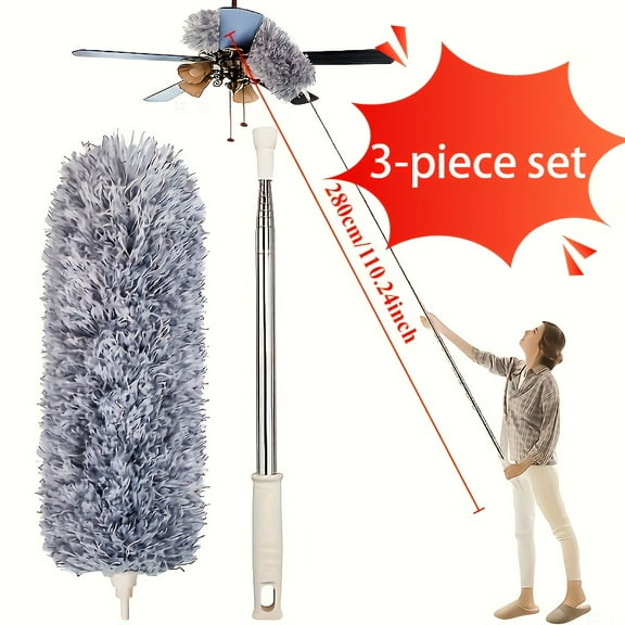 3pcs Set Adjustable & Bendable Microfiber Duster - Washable, Reusable Cleaning Tool For High Ceilings, Furniture & Cars, 3 Red Pro Finger Icons For Cleaning Duster