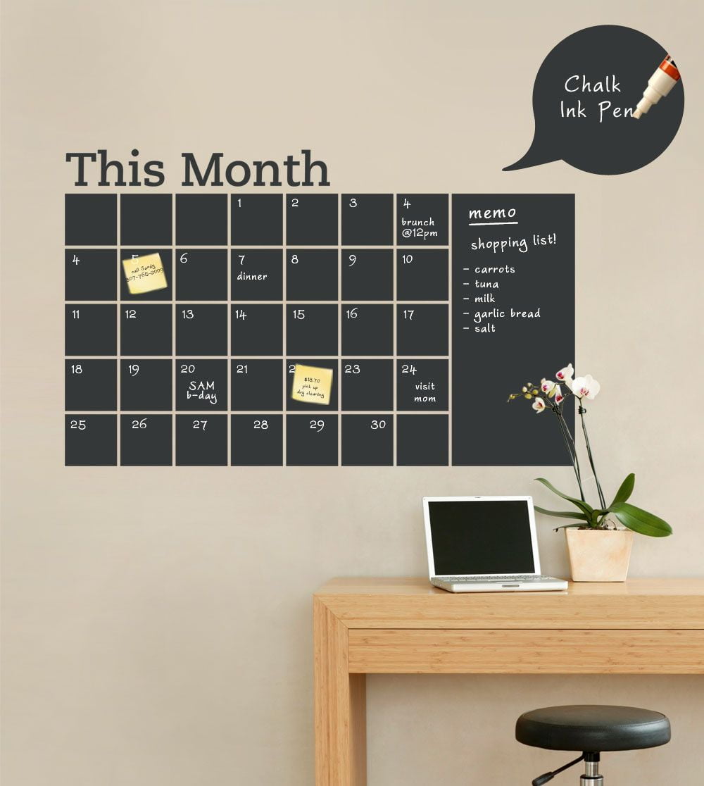 CHALKBOARD CALENDAR DECAL WITH MEMO - Walmart.com