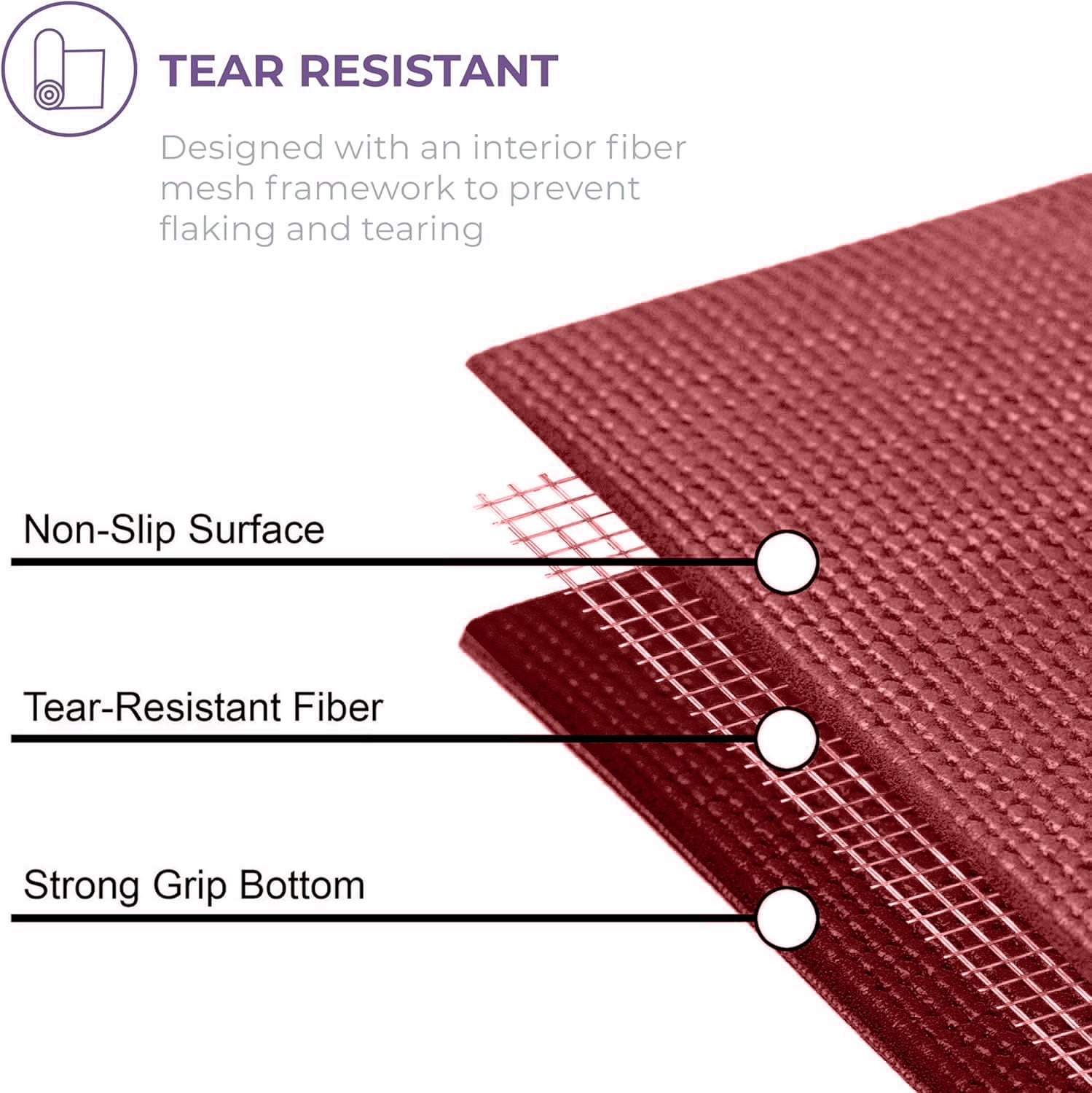 Sunshine Yoga Voyage Yoga Mat, Studio and Gym Bulk Yoga Mats, Durable, Anti-Tear, 72" x 24" x 5mm, 6 Pack, Burgundy