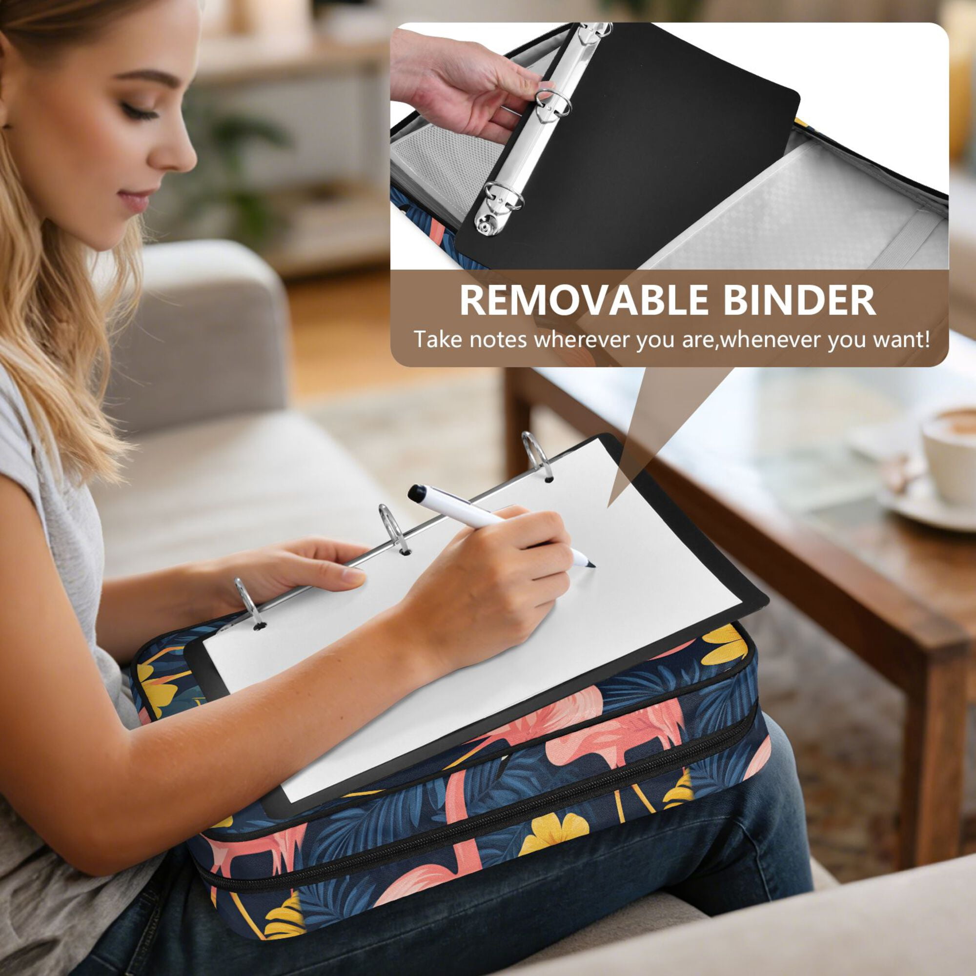 FORMRS Accordion File Folder A4 Size 7-Pocket Expanding Document Organizer Bag with 3 Ring Binder, Floral Flamingo