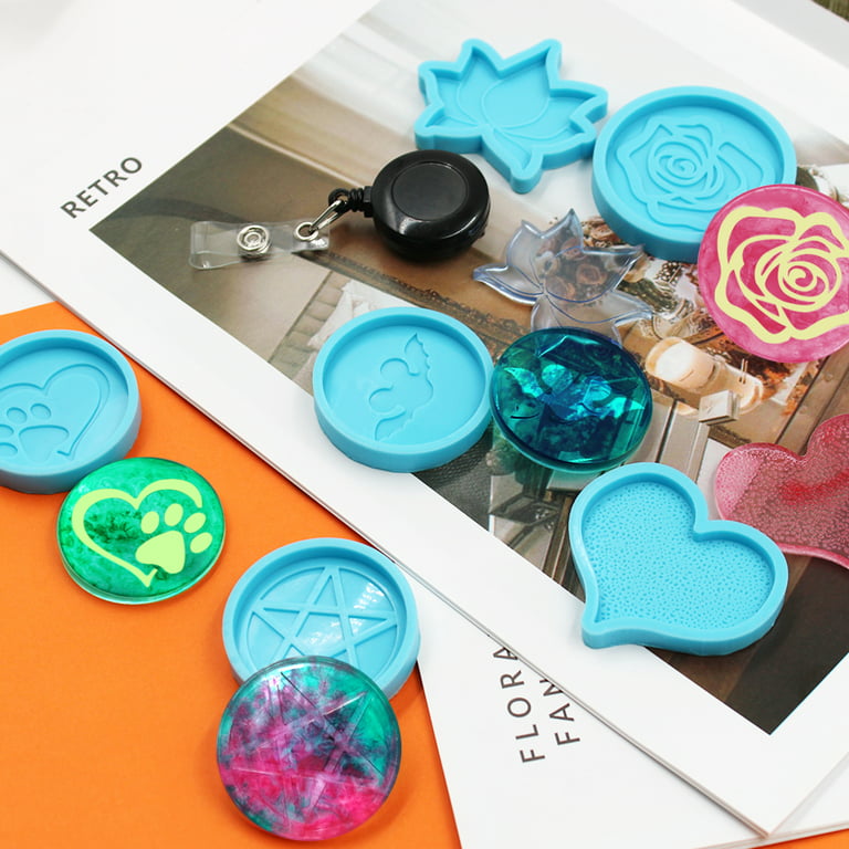 6 Pcs Resin Molds Badge Reels，AIFUDA Badge Holder Silicone Molds with 12  Clips Epoxy Casting Mold Badge Mold for Id Badge Reel 