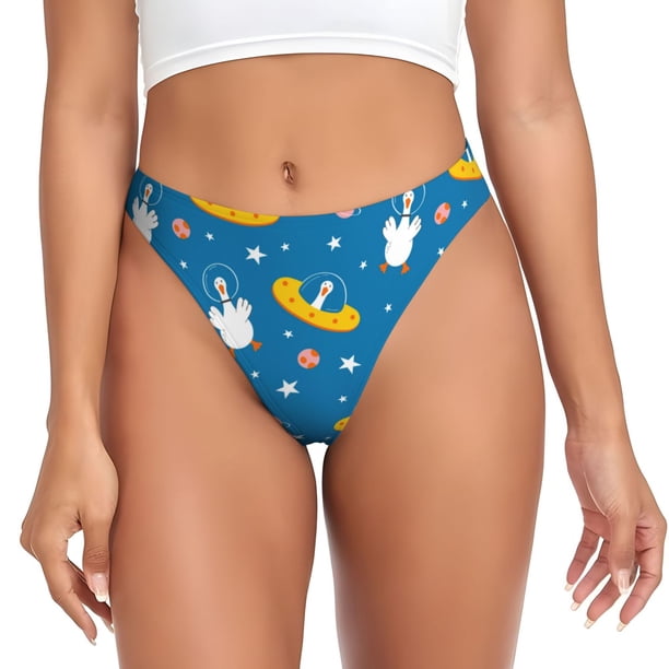 Balery Cartoon Goose Tangas de Algodón para Mujer con Estampado – Ropa Interior Sexy, Transpirable, G-string-Large