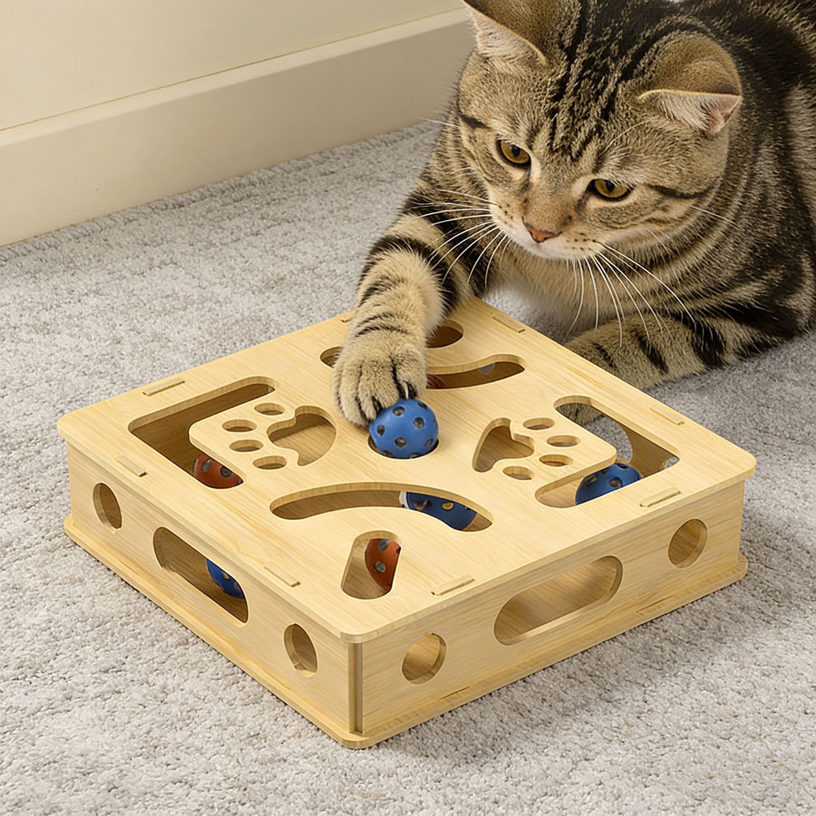 Pet Box Interactive Digging Construction Scene Puzzle Toy - Indoor Pet Puzzle Game Mental Stimulation Exercise, Random Color Balls, Cats Small Dogs