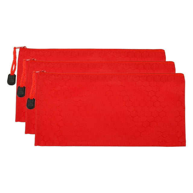 Unique Bargains Waterproof Zipper File Bags, A6 Document Holders for Office, Red 3 Pack