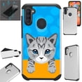 thumbnail image 1 of WORLD ACC Fusion Phone Case Compatible with Samsung Galaxy A11 + TEMPERED GLASS Hybrid TPU Phone Cover (Cute Cat Gray Stripe), 1 of 1