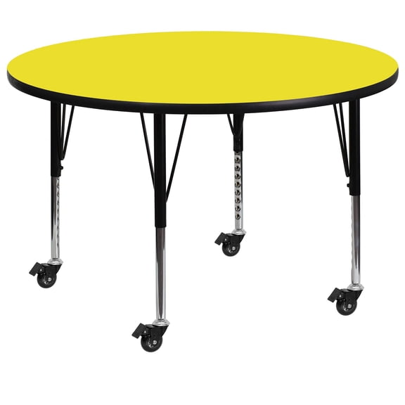 Bowery Hill 26"x 48" Metal/Wood Round Mobile Activity Table in Yellow