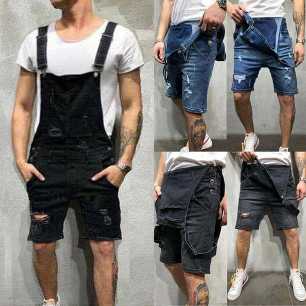 Sunloudy Pantalones de mezclilla para hombre mono ajustado con bolsillos destruidos y correas ajustables mono de pantalones cortos de moda salvaje Sunloudy S M L XL XXL Walmart en linea