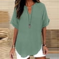 thumbnail image 4 of Sillenn Womens Cotton Linen Tunic Tops Half Sleeve V Neck Pullover Tshirts Elbow Length Sleeve Blouses Dressy Casual Summer Trendy Loose Fit Boho Gauze Shirts Plus Size Flowy Outfits Green M, 4 of 6