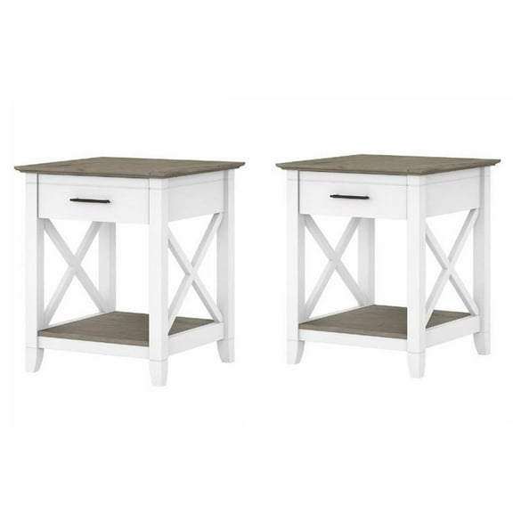 Home Square 2 Piece Wood End Table Set with Storage in Pure White and Gray