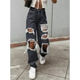 thumbnail image 2 of Women Girls High Waisted Baggy Ripped Jeans Boyfriend Fashion Large Denim Baggy Blue Jeans Plus Size, 2 of 4