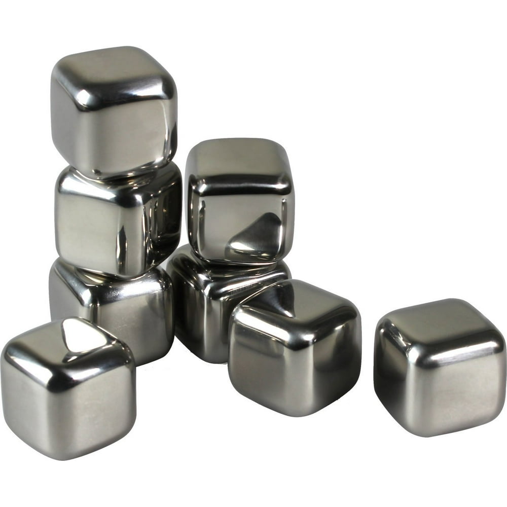 Tuscani 8 Stainless Steel Reusable Ice Cubes with Tongs