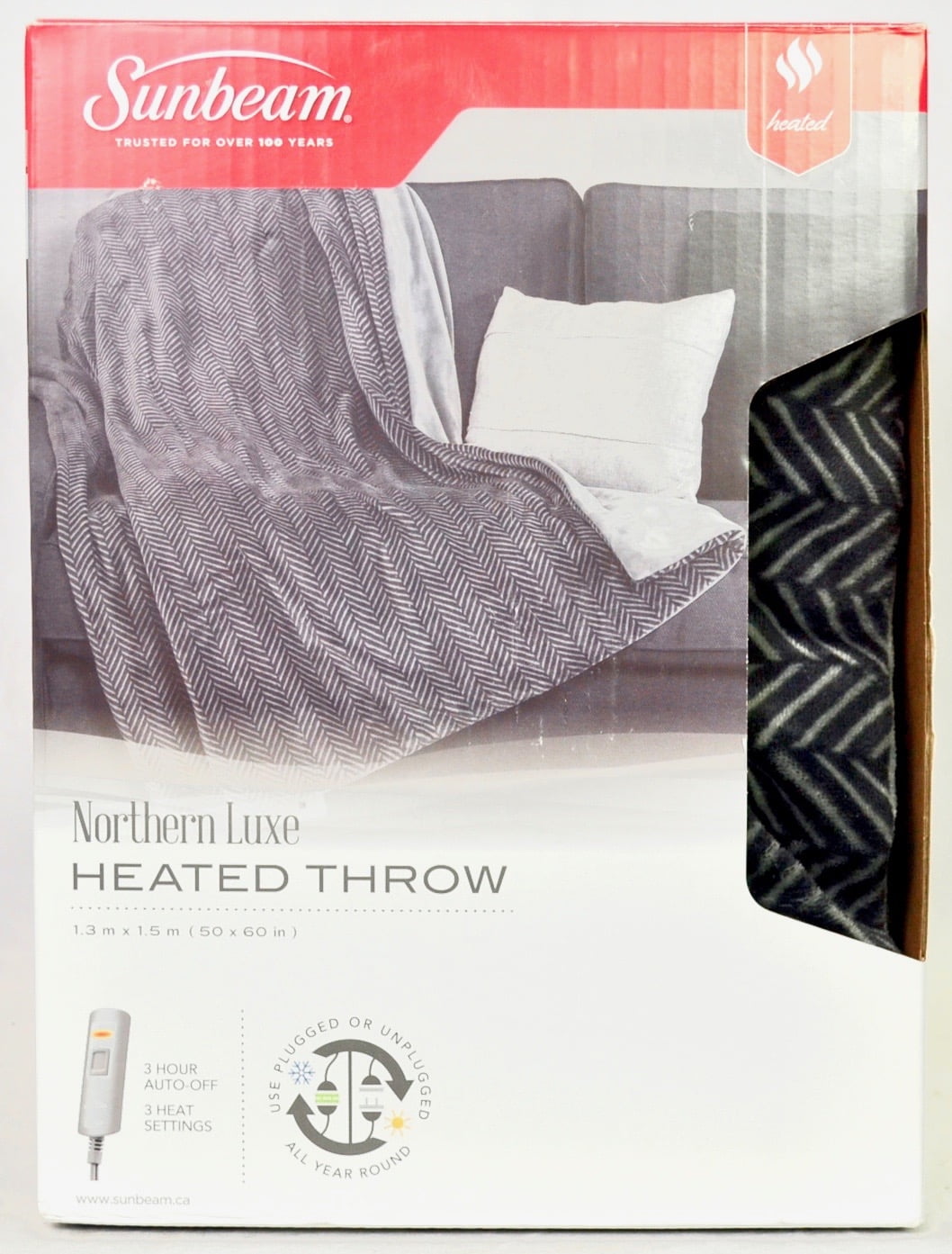 SUNBEAM Northern Luxe Heated Throw Dark Grey, 60x50 in (1.3x1.5 m),3