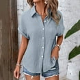 thumbnail image 5 of GEWSEY Womens Button Down Shirts 3/4 Sleeve Dress Blouses Business Casual Collared Oxford Tops (Light Blue, L), 5 of 8