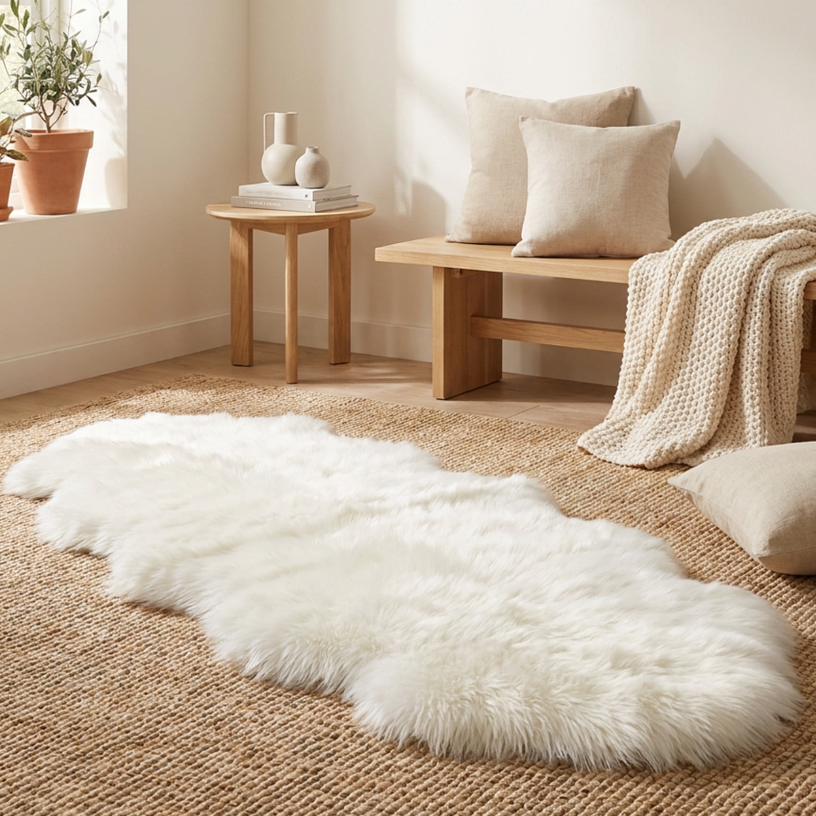 Fluffy Sheepskin Rug, YEERSWAG 2x6 ft Faux Fur Rug for Bedroom Living Room Nursery, Machine Washable Plush Carpet