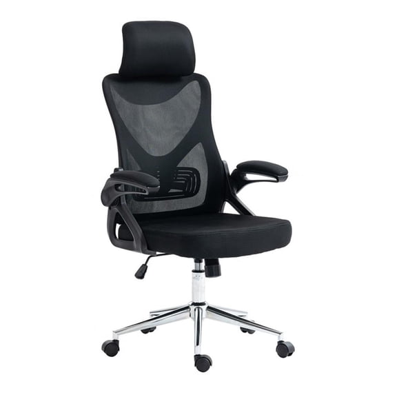 Pemberly Row Modern Mesh & Plastic Ergonomic Office Chair in Black