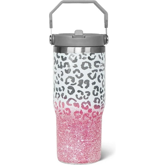 30 oz Leopard Print Tumbler with Handle & Flip Straw Lid - Insulated, Leak-Proof Coffee Mug Water Bottle - Gifts for Women