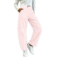 thumbnail image 2 of Sevevn Women Vertical Striped Wide Leg Casual Pants High Waist Button Fly Full Length Loose Trousers with Side Pockets Pink XXXL, 2 of 8