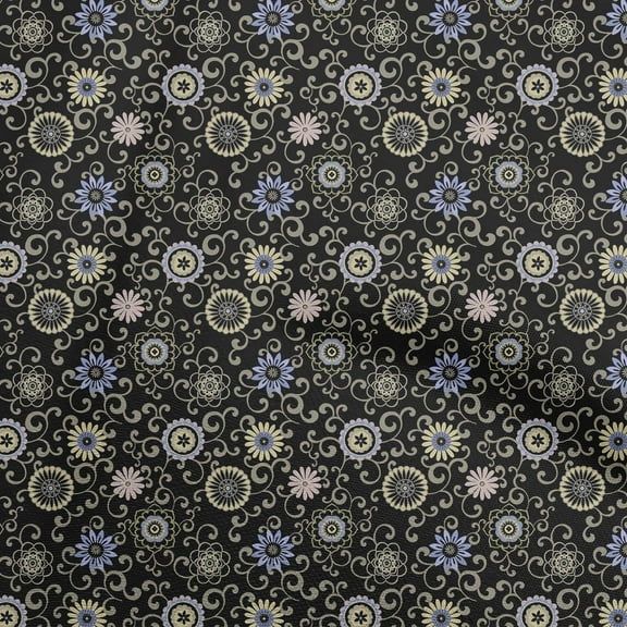 oneOone Polyester Spandex Black Fabric Asian Suzani Dress Material Fabric Print Fabric By The Yard 56 Inch Wide