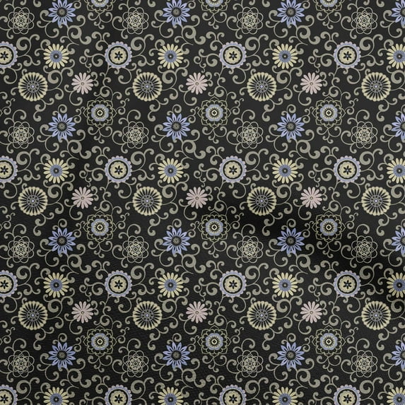 oneOone Viscose Jersey Black Fabric Asian Suzani Sewing Material Print Fabric By The Yard 60 Inch Wide