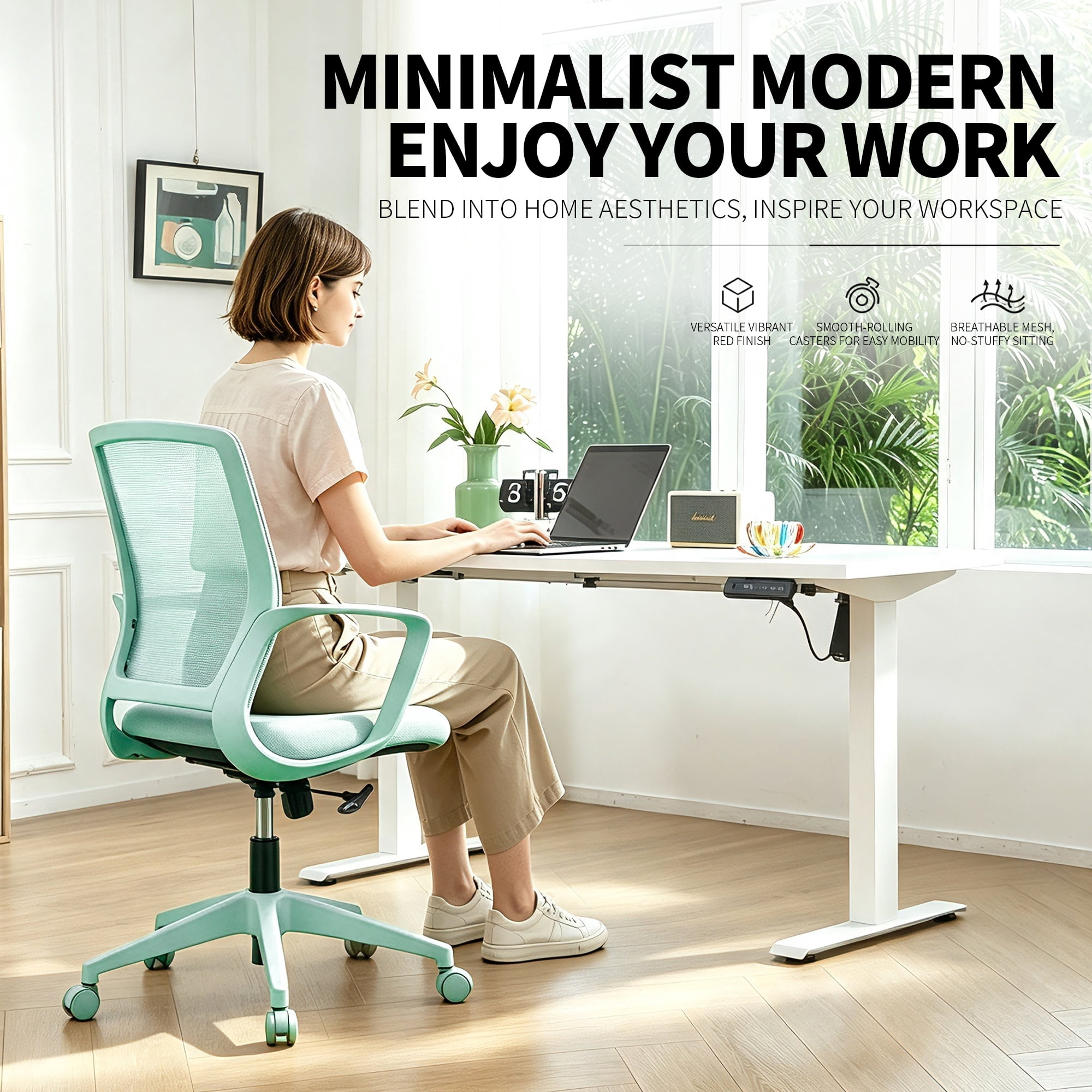 Homy Casa Modern Mesh Task Chair, Adjustable Height Computer Desk Chair with Lumbar Support, 350 lb, Blue