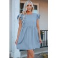 thumbnail image 4 of ABPHQTO Vestido informal de mezclilla fruncido con manga alborotada para mujer, 4 of 5