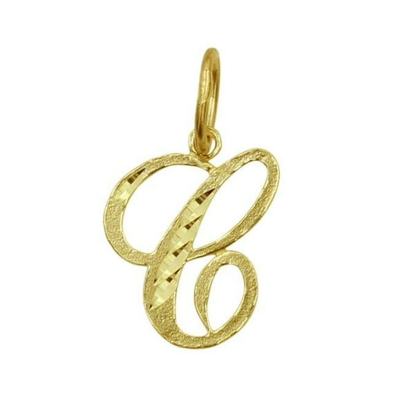 Precious Stars PT-2055-C 14K Yellow Gold Diamond-Cut Cursive Letter Initial C Pendant