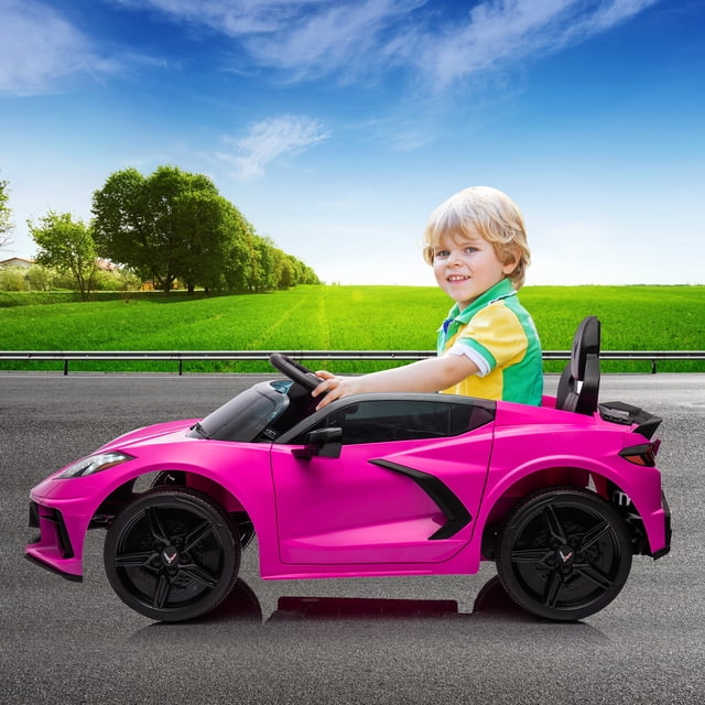EDTara 12v Kids Ride On Car, Licensed Corvette Electric Sports Car Toy, Battery Powered for Toddlers With Remote Control, Visual Dashboard, Led Lights, and Music