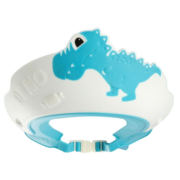 Baby Shower Cap for Kids Hair Washing Shield Toddler Bath Crown Hat Visor Baby Shampoo Cap Head Protector Cute Dinosaur Shape Protect Eyes and Ears[Blue]