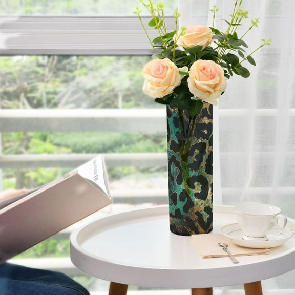 Teal Gold Leopard Flower Vase Decorative Vases for Flowers Home Decor for Centerpieces Entryway Shelf Living Room