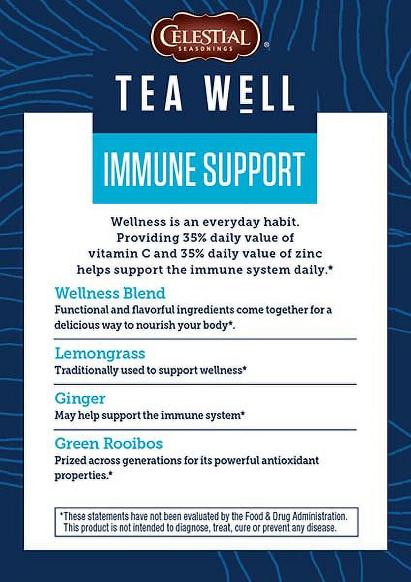 (6 pack) Celestial Seasonings TeaWell Immune Support Organic Lemon Ginger Wellness Herbal Tea Bags, 12 Count