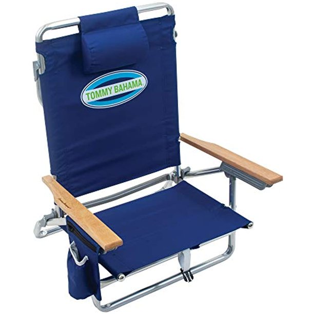 5Position Classic Lay Flat Folding Backpack Beach Chair, Navy