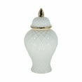 thumbnail image 5 of Elegant Ceramic Jar for Living Room Decor - Modern Textured Finish Accents for Home Styling - Decorative Flower Vase for Room, Bedroom, House, Office, and Table Interior Display- 15", White & Gold, 5 of 12