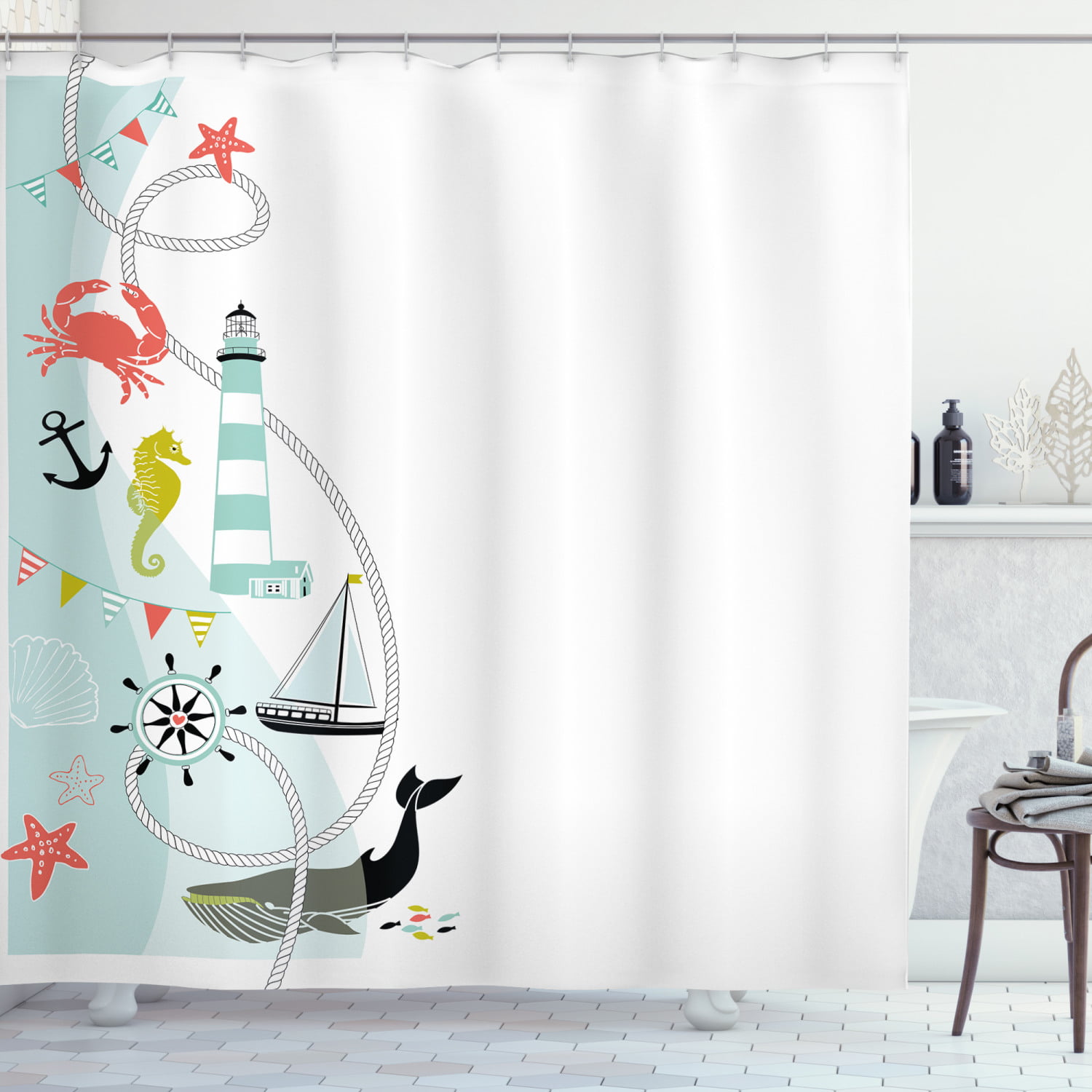Jamie 14pc  Nautical Theme Bath Set Anchor Shower Curtain Hooks Bathroom Decor