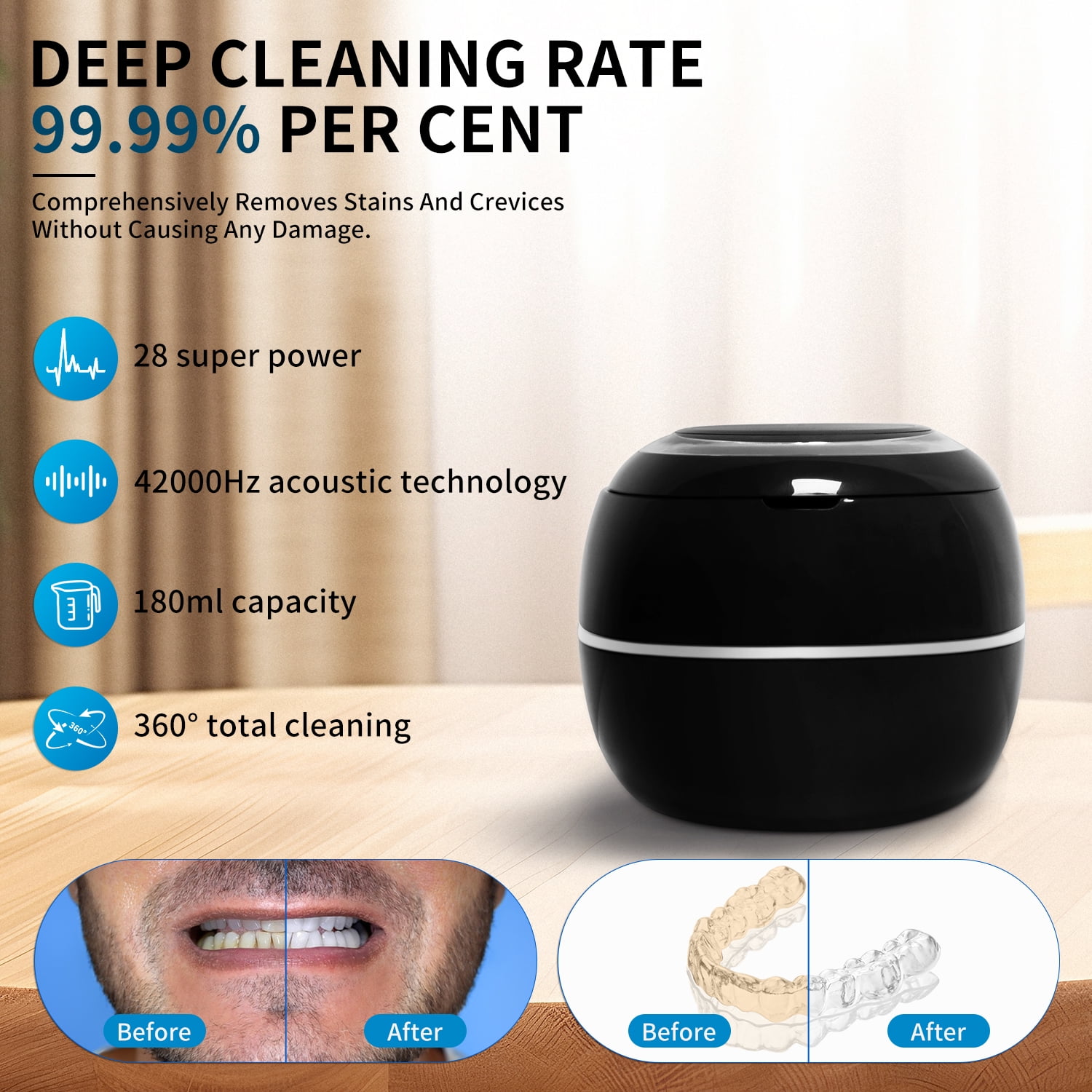 Gowinsee Ultrasonic Denture Cleaner, Ultrasonic Jewelry Cleaner, 42 kHz, Stainless Steel, Black