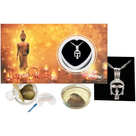 Love Wish Pearl Kit Chain Necklace Kit Pendant Cultured Pearl in Kit Set with Stainless Steel Chain 16" (Buddha)