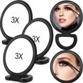 thumbnail image 1 of 3 Pieces Double Sided Round Pedestal Mirror Portable Standing Mirror with Magnification Folding Magnifying Cosmetic Mirrors Adjustable Handle Makeup Mirror for Home Table Travel (1x, 3 x), 1 of 7