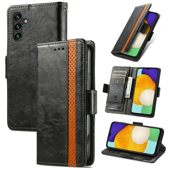 SaniMore Magnetic Clasp Wallet Case for Samsung Galaxy A14 5G with Cash & Card Slots, RFID Blocking Soft TPU + PU Leather Shockproof Protective Cover with Folio Flip Kickstand Shell, Black