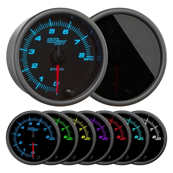 GlowShift | Tinted 7 Color 3-3/8" 8,000 RPM In-Dash Tachometer Gauge