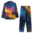 thumbnail image 4 of SCRAWLGOD Galaxy Print Mens Pajamas Set, 2 Pieces Breathable Cozy Notch Collar Pajamas for Men, Casual Long Sleeve Mens Sleepwear with Pockets & Elastic Band, S, 4 of 6