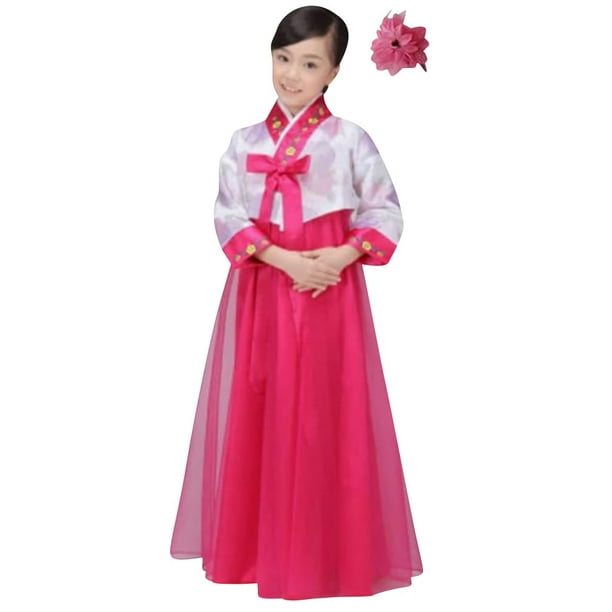 Cbtrfashion Conjunto de traje de disfraz de Hanbok para niñas coreanas (5-6 años (120 cm) rosa oscuro)