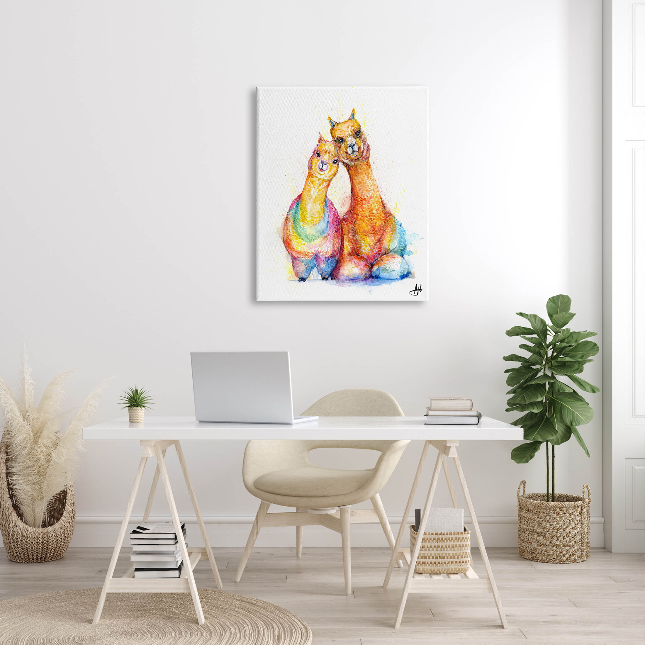 Smiling Alpacas Rainbow Animals Animals & Insects Graphic Art Gallery Wrapped Canvas Print Wall Art