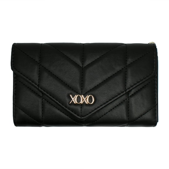 XOXO Small Wine Quilted Pattern Fold Wallet with Shoulder Strap for Women