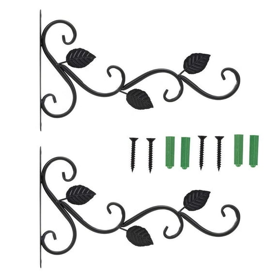 Iron Hanging Plant Bracket,Metal Wall Decor Plant Hanger Hook Heavy Duty Swivel Sturdy for Bird Feeder Flower Baskets Wind Chimes Lanterns Solar String Lights Home Indoor Outdoor 2 Pack Black