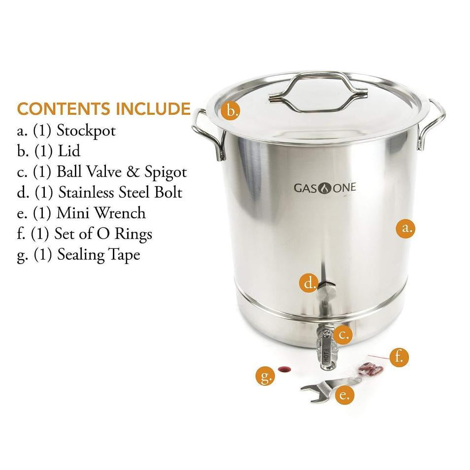 GasOne 8 Gallon Stainless Steel Home Brew Kettle Pot Pre Drilled 4 PC Set 32 Quart Tri Ply Bottom for Beer Brewing Includes Stainless Lid Ball Valve Spigot and Plug Home Brewing Supplies 