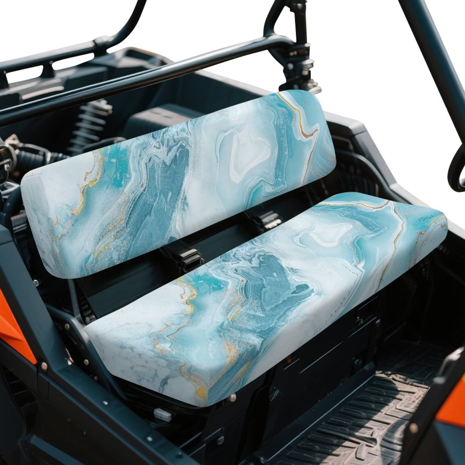 Uorisanigo UTV Front Bench Seat Cover Scratch-Proof Blue Marble Print Mule Seat Cover Suitable for Kawasaki Mule 4010 4x4 2009-2025 All Season Weather Proof Covers, UTV Accessories