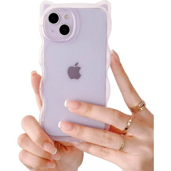 Compatible with iPhone 13 Case, with Clear Cute 3D Cartoon Cat Ears Design Case for Girls Woman Soft Slim TPU Drop Bumper Case for iPhone 13-(Purple)