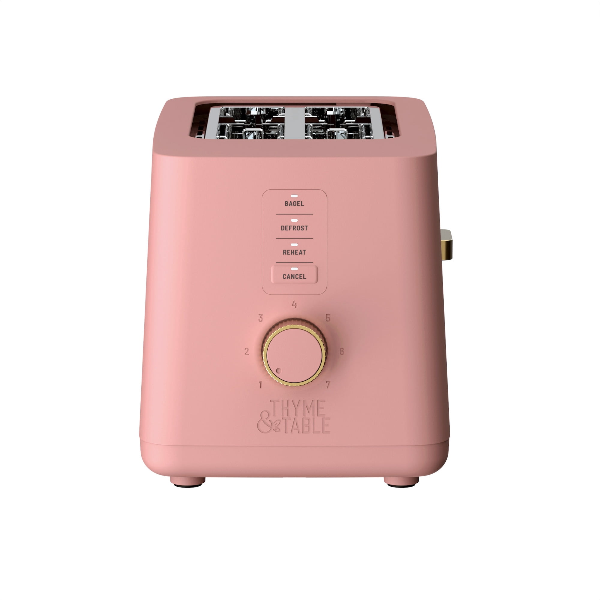 Thyme & Table 2-Slice Toaster, Extra-Wide Slots with Removable Crumb Tray, Faded Rose